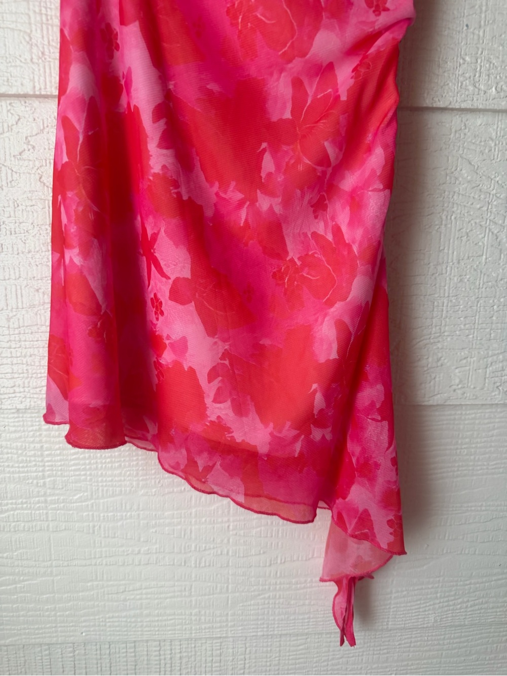 Pink Floral Strapless Mesh Ruched Mini Dress Small Adjustable Side Drawstring - Picture 4 of 9